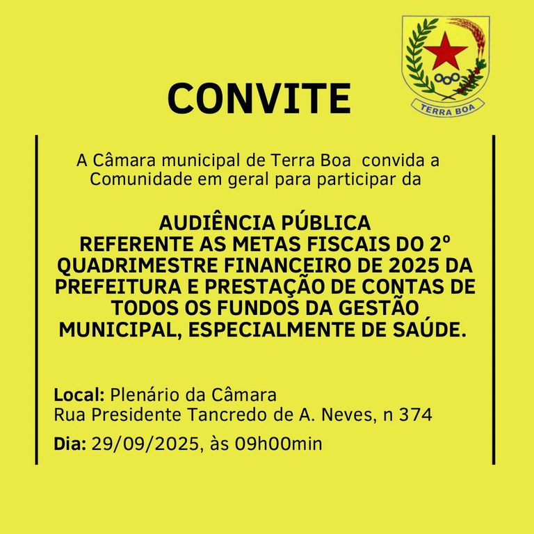 CONVITE AUDIÊNCIA PÚBLICA NO PLENÁRIO DA CÂMARA